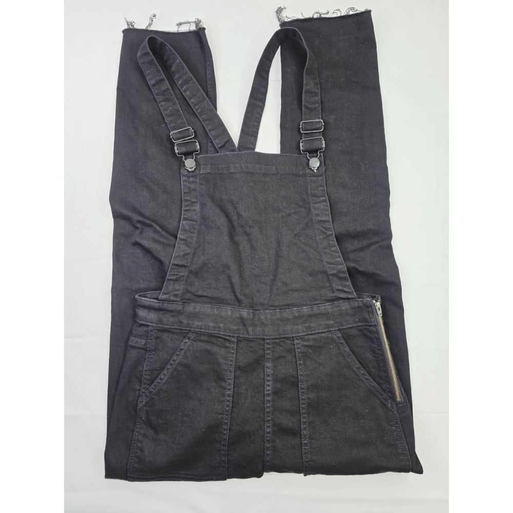 Madewell Long Black Denim Overalls Side Zip Adjustable Straps Women's Size M